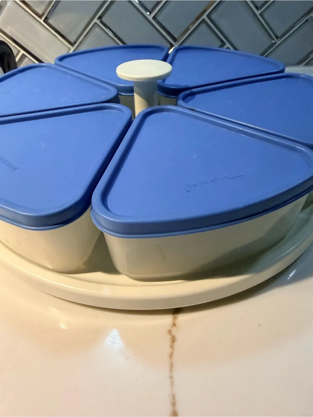 Tupperware Blue 7-Section Rotating Snack Carousel
